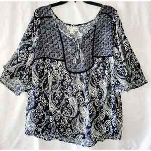 Tanzara Plus Size 1X Bell Sleeve Sheer Business Casual Office Summer Blouse Top